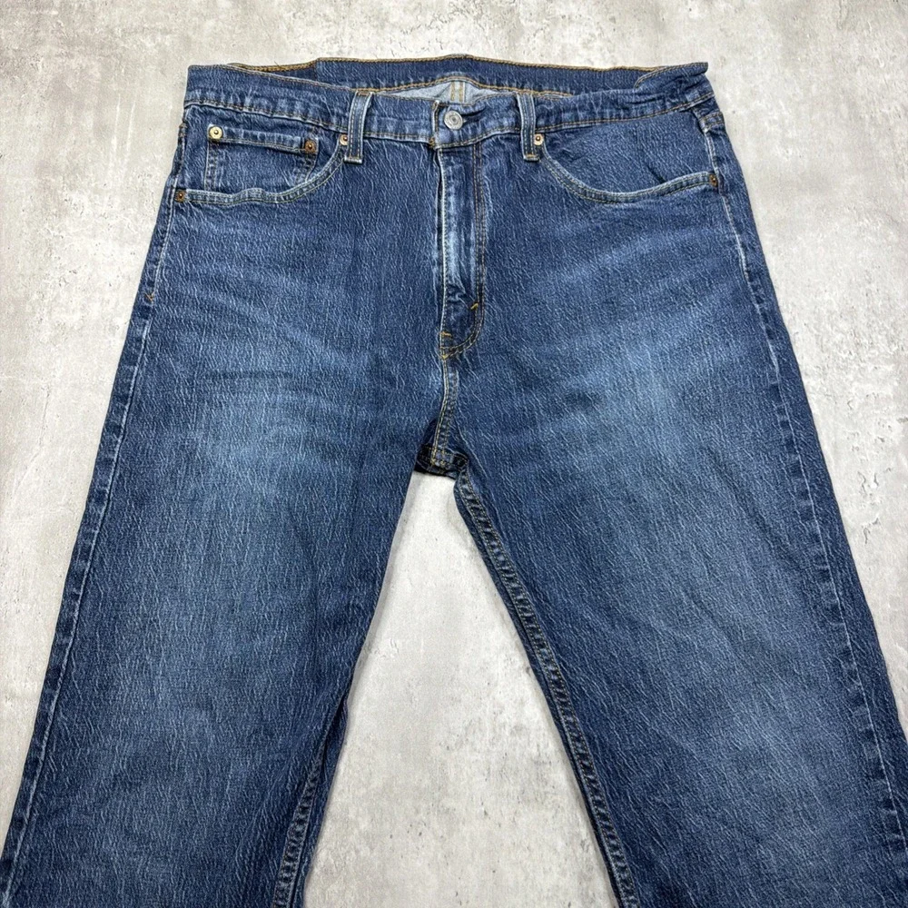 Levis 505 Light Wash Blue Denim Mens Jeans 36x32 Straight Fit Cowboy Stretch